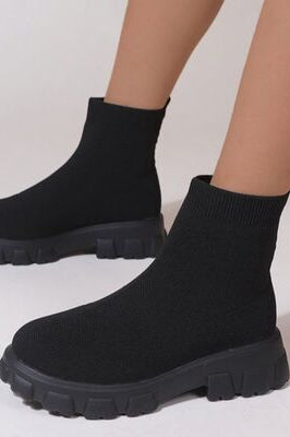 Mesh Round Toe Platform Boots Trendsi