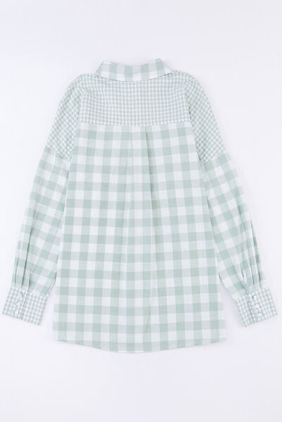 Pocketed Plaid Dropped Shoulder Shirt Trendsi