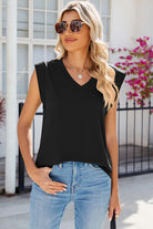 V-Neck Cap Sleeve Tank Trendsi