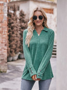 Decorative Button Johnny Collar Long Sleeve Blouse Trendsi