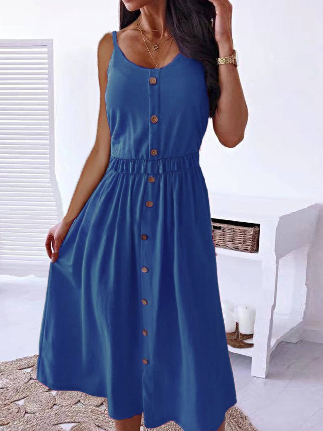 Decorative Button Spaghetti Strap Dress Trendsi