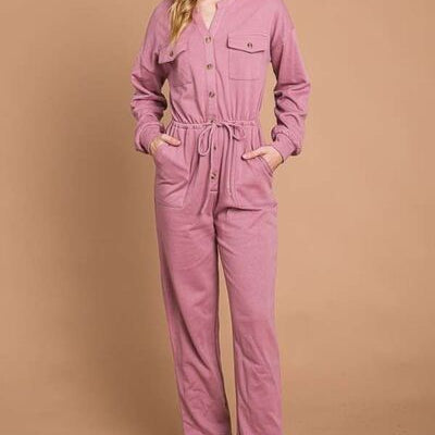 Culture Code Full Size Button Up Drawstring Waist Straight Jumpsuit Trendsi