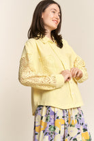 J.NNA Button Down Lace Long Sleeve Waffle Shirt Trendsi