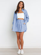 Striped Dropped Shoulder Shirt and Shorts Set Trendsi