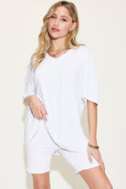 Basic Bae Full Size V-Neck Drop Shoulder Short Sleeve T-Shirt and Shorts Set Trendsi