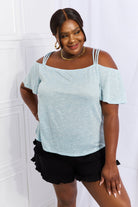 Culture Code On The Move Full Size Off The Shoulder Flare Sleeve Top in Ice Blue Trendsi