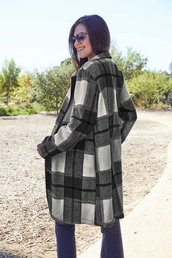 Double Take Full Size Plaid Button Up Lapel Collar Coat Trendsi