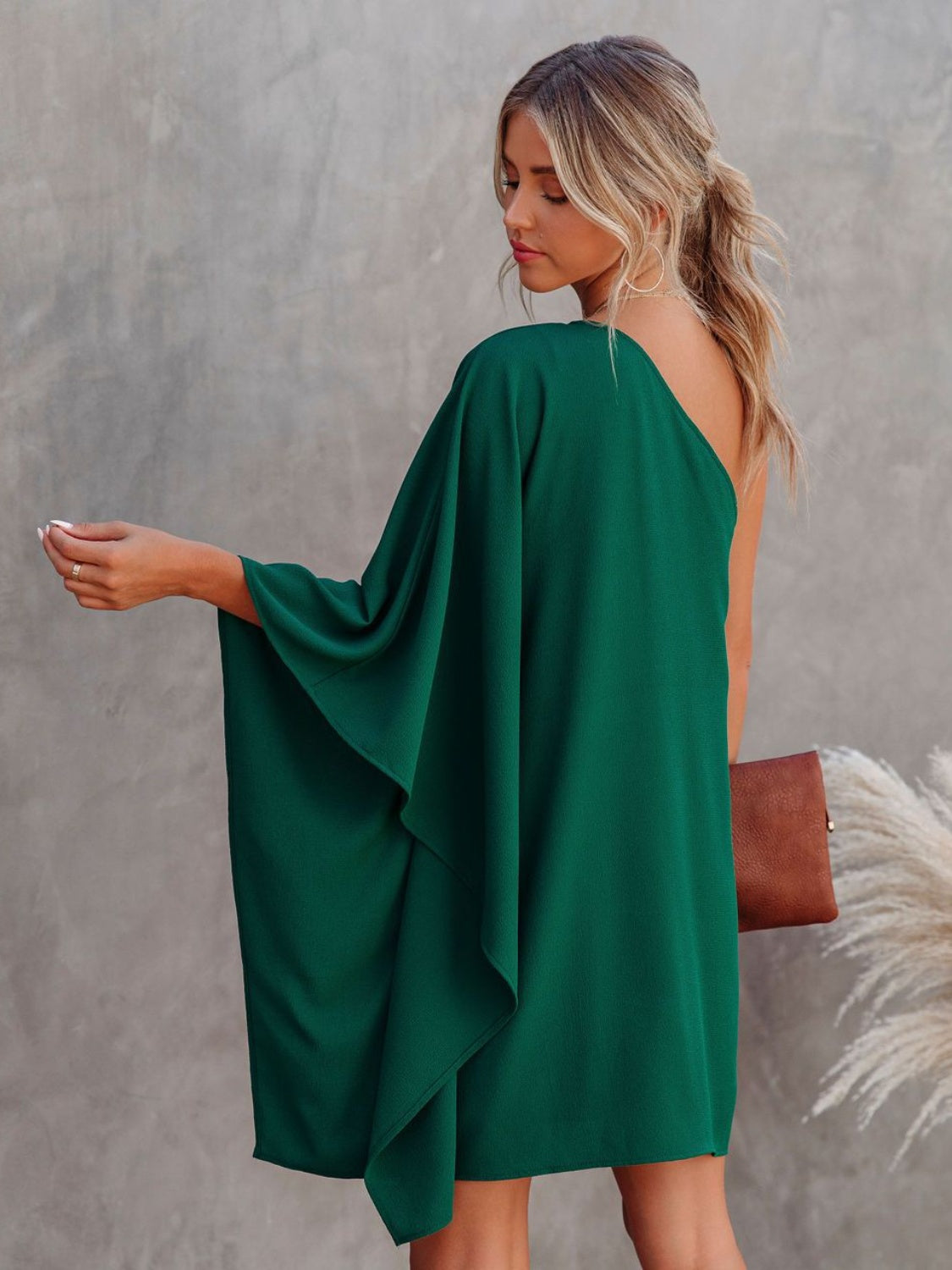 Single Shoulder Kimono Sleeve Mini Dress Trendsi