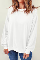 Round Neck Dropped Shoulder Sweatshirt Trendsi