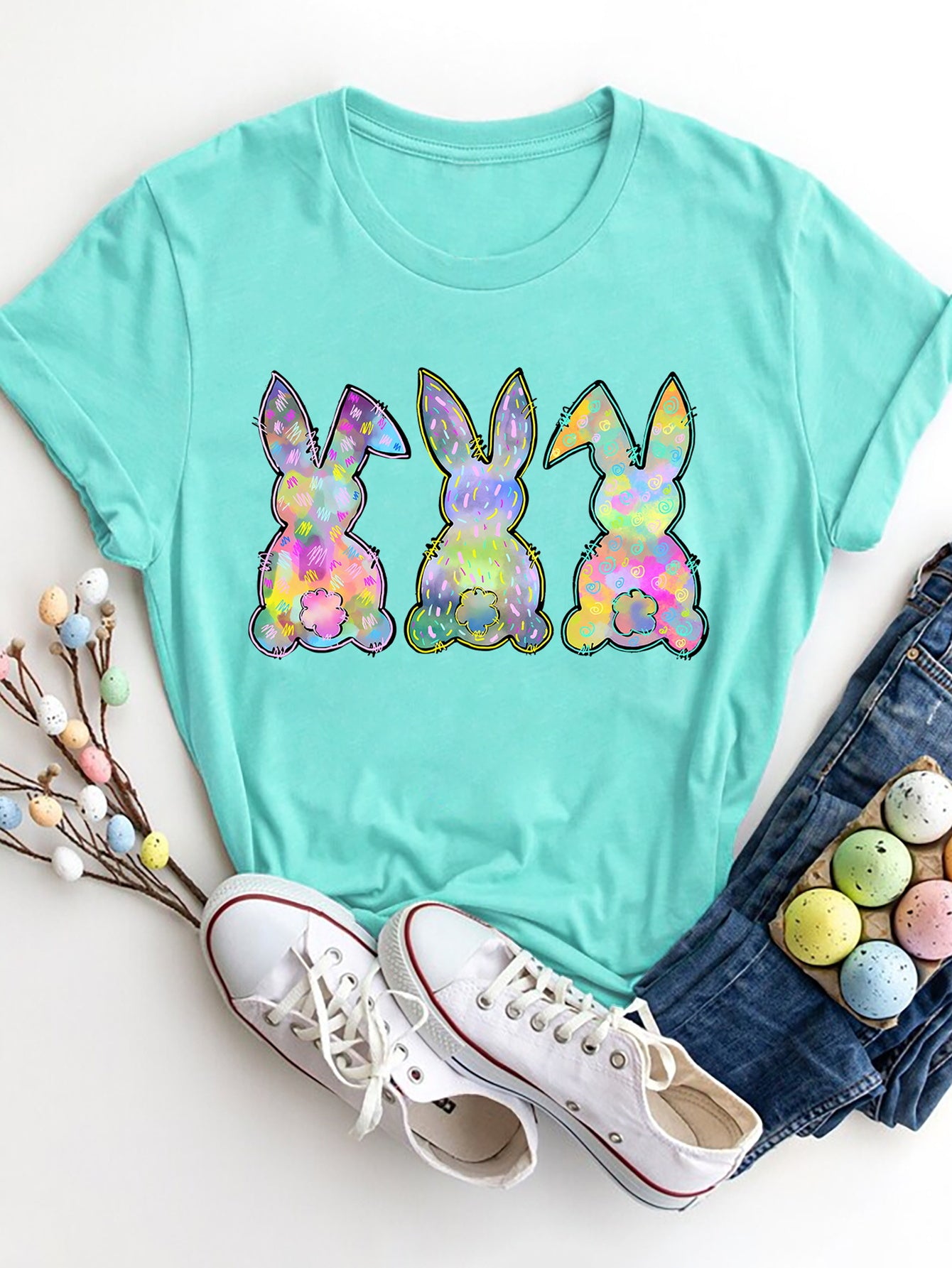 Rabbit Round Neck Short Sleeve T-Shirt Trendsi