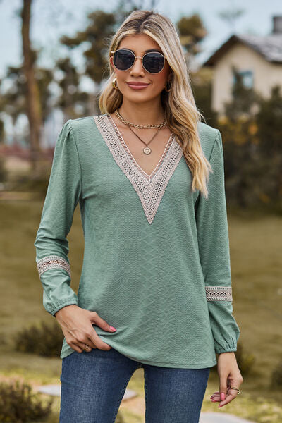 V-Neck Long Sleeve T-Shirt Trendsi