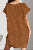 Notched Cap Sleeve Mini Sweater Dress Trendsi
