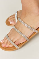 WILD DIVA Rhinestone Three-Strap Flat Sandals Trendsi