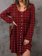 Double Take Full Size Plaid Round Neck Long Sleeve Magic Dress Trendsi