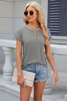 Round Neck Rolled Short Sleeve T-Shirt Trendsi