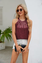 Sequin Grecian Neck Tank Trendsi