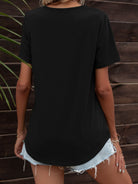 Glitter V-Neck Short Sleeve Tee Shirt Trendsi