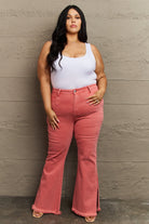 RISEN Bailey Full Size High Waist Side Slit Flare Jeans Trendsi