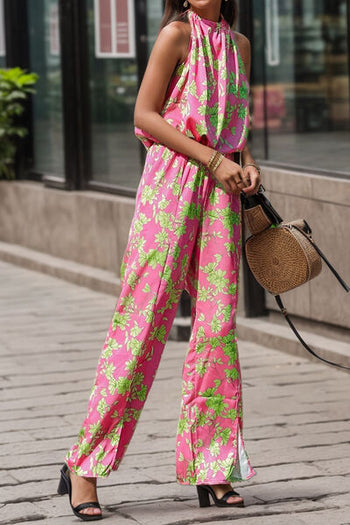 Printed Mock Neck Sleeveless Jumpsuit Trendsi