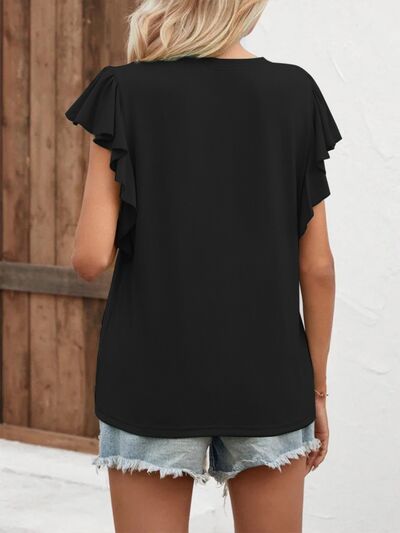 Notched Cap Sleeve T-Shirt Trendsi