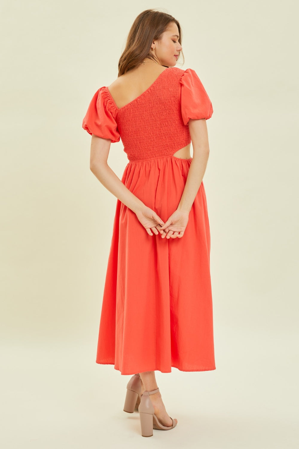 HEYSON Smocked Cutout Midi Dress Trendsi
