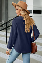 V-Neck Long Sleeve Blouse Trendsi