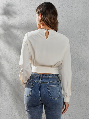 Round Neck Long Sleeve Blouse Trendsi