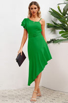 Ruffled Asymmetrical Neck Flutter Sleeve Dress Trendsi