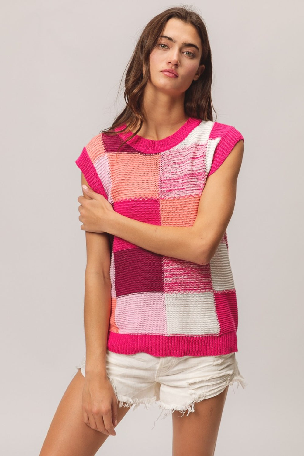 BiBi Color Block Round Neck Sweater Vest Trendsi