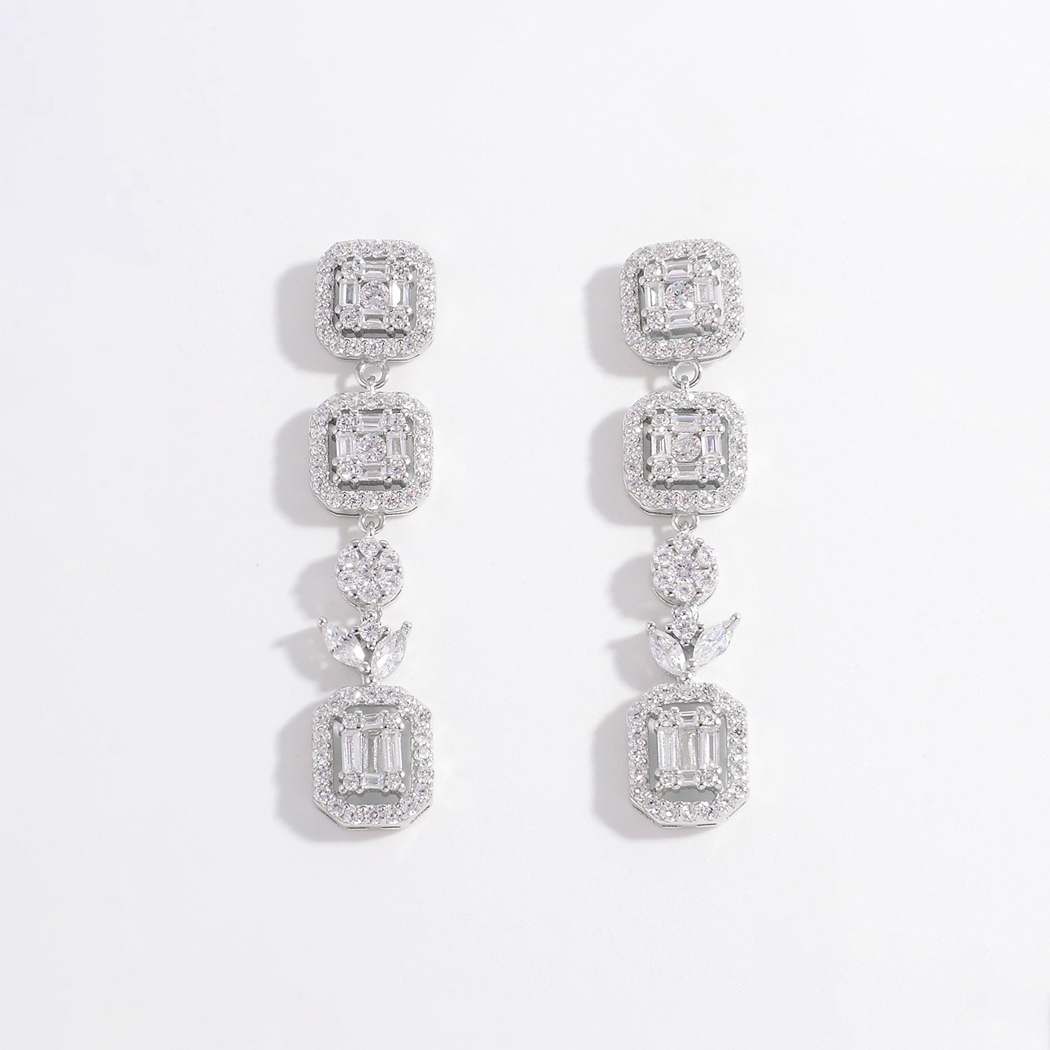 925 Sterling Silver Inlaid Zircon Geometric Dangle Earrings Trendsi