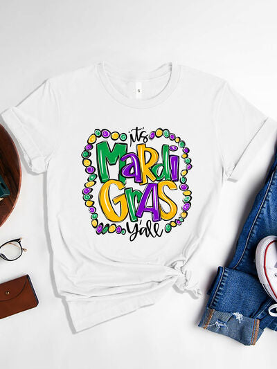 IT'S MARDI GRAS Y'ALL Round Neck T-Shirt Trendsi