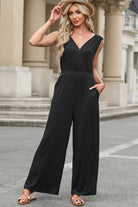 Surplice Wide Strap Jumpsuit with Pockets Trendsi