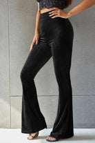 Ribbed High Waist Flare Pants Trendsi