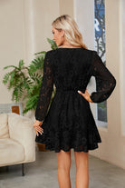 Surplice Lace Long Sleeve Mini Dress Trendsi