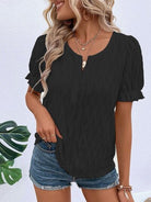 Ruffled Notched Short Sleeve T-Shirt Trendsi