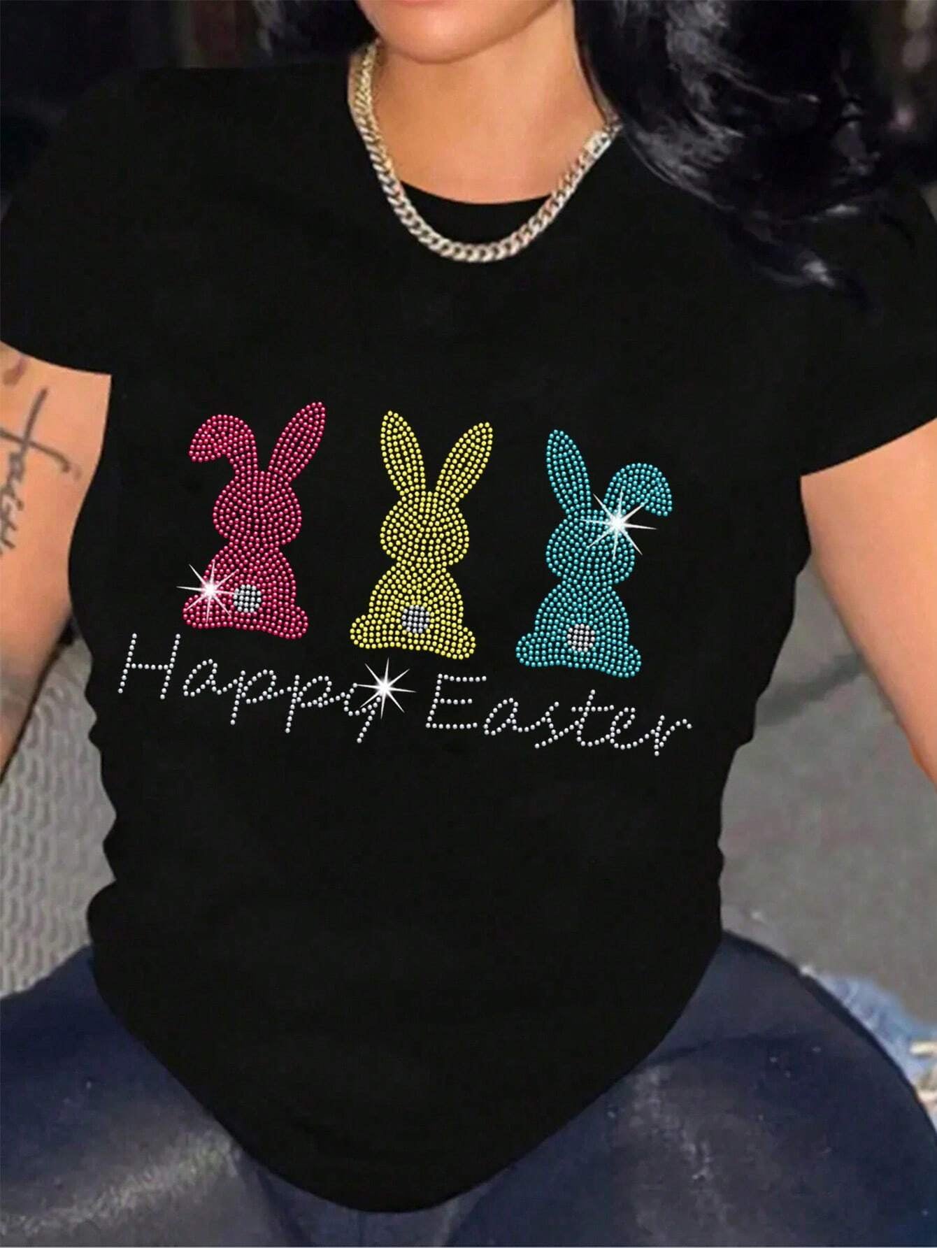 HAPPY EASTER Round Neck T-Shirt Trendsi