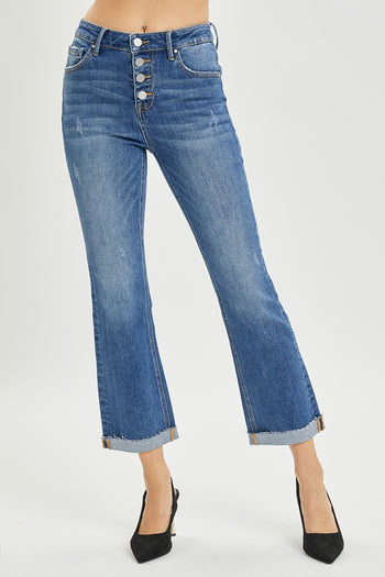 RISEN Full Size Button Fly Cropped Bootcut Jeans Trendsi