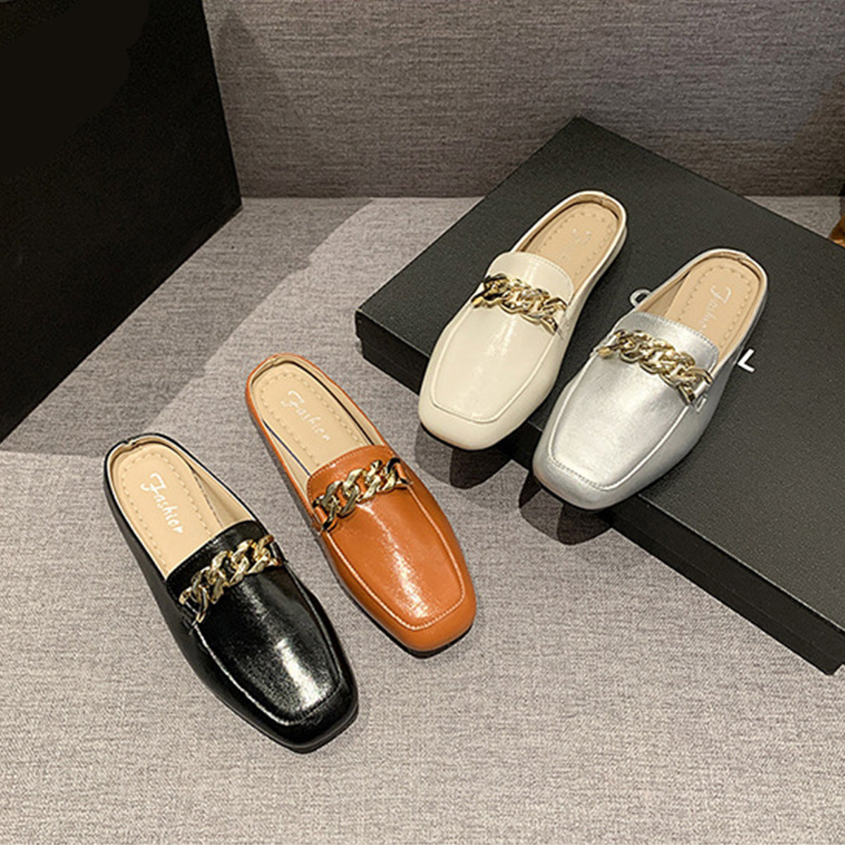 PU Leather Square Toe Flat Loafers Trendsi