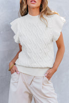 Ruffled Round Neck Cap Sleeve Knit Top Trendsi