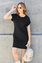 Basic Bae Full Size Round Neck Short Sleeve Dress with Pockets Trendsi