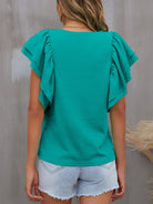 Round Neck Flounce Sleeve Blouse Trendsi