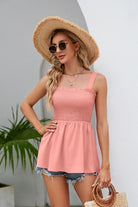 Smocked Square Neck Babydoll Tank Trendsi