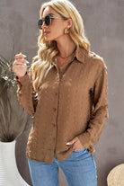 Swiss Dot Button Up Long Sleeve Shirt Trendsi