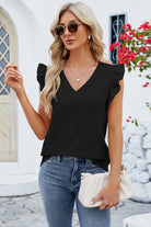 Ruffled V-Neck Cap Sleeve Blouse Trendsi