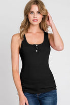 Ninexis Front Button Ribbed Round Neck Tank Trendsi