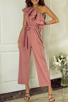 Ruffled Tied One-Shoulder Jumpsuit Trendsi