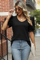 Ruffled V-Neck Short Sleeve T-Shirt Trendsi