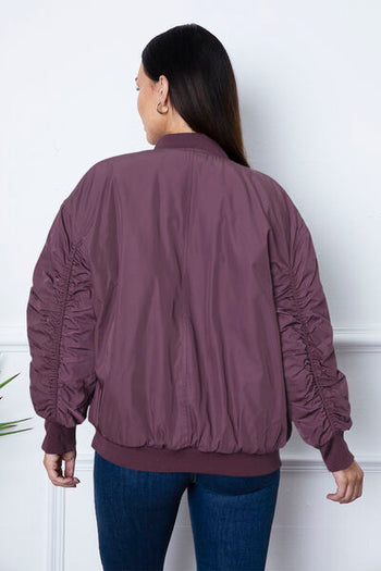 Ruched Zip Up Dropped Shoulder Jacket Trendsi