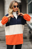 Color Block Quarter Zip Sweatshirt Trendsi