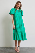 HEYSON Full Size Cotton Poplin Ruffled Tiered Midi Dress Trendsi